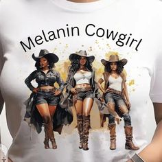 Cowgirl Melain Crew Neck Cotton T-Shirt In White Only Cute Cowgirl Shirts, Hoedown Outfits, Western Homecoming, Cowgirl Outfits Black Women, Black Cowgirl Outfit, Western Cowgirl Outfits, 55 Birthday, Reunion Outfit, Cowgirl Design