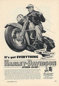 an advertisement for harley davidson motorcycles with a man riding on the back of a motorcycle