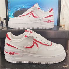 Shoe Embroidery, Shoe Artwork, Red Shadow, Air Force 1 Shadow, Aesthetic Clothing Stores, Custom Air Force 1, Air Force One, Force One, Shoe Inspiration