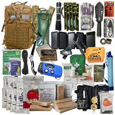 Personal Protection/Comfort 1 50L 900D Premium Expeditionary Backpack 1 DEET Insect Repellent Spray Bottle 2 Leather Work Gloves 2 Bivvy Emergency Sleeping Bag 2 Emergency Survival Tent w/ Strapping 2 All Weather Emergency Poncho 2 Reflective Mylar Thermal Blanket - 82in x 52in 1 Playing Card Deck 1 Irish Spring Soap Emergency Food & Water 2 SOS Foods 3600 Calorie Emergency Food Ration Pack - 5 Year Exp 12 SOS Foods 4.2oz Emergency Drinking Water Pouch - 5 Year Exp 1 Backpack Hydration Pack w/ 3 Go Bag Emergency, Backpack Survival Kit, Backpack Survival, Emergency Backpack, Survival Tent, Survival Card, Leather Work Gloves, Survival Backpack, Emergency Survival Kit