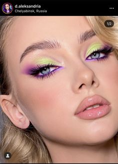 Neon Makeup, Bright Makeup, Color Blocking Outfits, Purple Makeup, Eye Makeup Designs, Colorful Eye Makeup, Winter Makeup