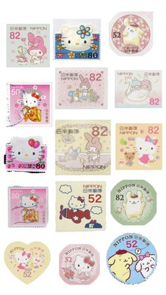 the hello kitty stickers are all different colors and sizes, but one is pink