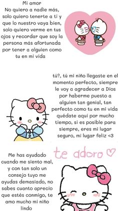 an image of hello kitty in spanish and english