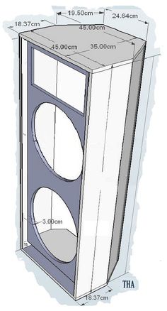 a drawing of a tall cabinet with three round holes in the front and bottom section