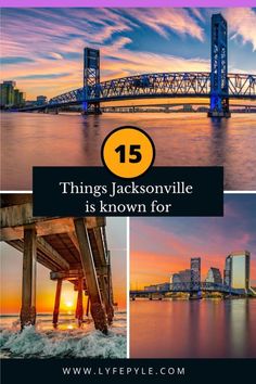 the jacksonville skyline with text overlay that reads 15 things jacksonville is known for in this postcard