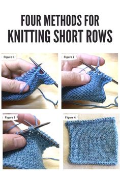 four photos showing how to knit short rows