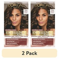 L'Oreal Paris Excellence Universal Nudes Permanent Hair Color, 5N Natural Brown, Female, 1 Kit, offers color without compromise. This kit provides 100% gray coverage and contains no ammonia, parabens, phthalates, or mineral oil. The Triple Care Color Routine ensures rich, radiant, natural-looking color while protecting your hair. The Ammonia-Free Caring Color Crme is enriched with Pro Keratin Complex and caring agents to nourish and protect your hair during the coloring process. Follow with the Chocolate Brown Hair Dye, Coloring Process, Brown Hair Dye, Keratin Complex, Chocolate Brown Hair, Gray Coverage, Deep Conditioner, Permanent Hair Color, Natural Hair Color