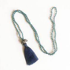 Beaded Elephant Pendant Necklace With Tassel New Design! One Left! Color: Navy Blue And Aqua Length: Beaded Length 18" Inch Drop / 36" Inch Total Strong Very Well Made In India Bohemian Style Woman's Long Beaded Tassel Necklace Silver Elephant