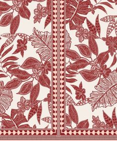 a red and white floral pattern on fabric