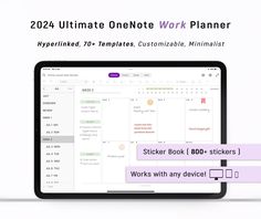 the ultimate work planner is displayed on a tablet screen with text overlaying it