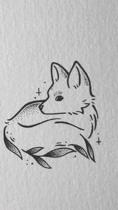 an ink drawing of a fox on paper