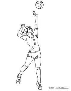 a volleyball player jumping up to hit the ball with her racket coloring page for kids