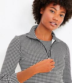 Lou & Grey Houndstooth Feel Good Zip Top Size Medium Black Women's by Lou & Grey Size Regular - M Black Women's Sweatshirt, Tops, 82%, Recycle, Polyester, 18%, Spandex, Machine, Washable Black Sweatshirt Women, Zip Top, Large Black, Effortless Style, Mock Neck, Sweatshirts Women, Feel Good, Stretch Fabric, Long Sleeves