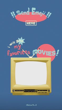 an old tv sitting in front of a blue background that says send emo here with my favorite movies