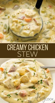 creamy chicken stew topped with oyster crackers Stew Stove Top, Stew Recipes Stove Top, Creamy Chicken Stew, Winter Stews, Comforting Dinner, Stew Chicken Recipe, Crockpot Soup Recipes, Soup Recipes Slow Cooker