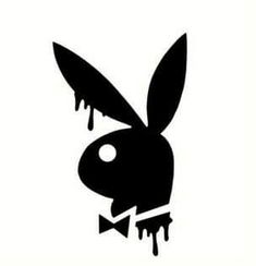 a black and white image of a rabbit wearing a bow tie with dripping paint on it