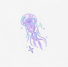 a drawing of a jellyfish in pastel colors on a white background with stars