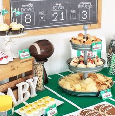 a football themed birthday party with snacks and desserts