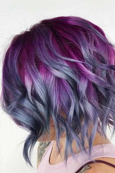 46 Purple Hair Styles That Will Make You Believe In Magic Purple Streaks, Pulp Riot Hair Color, Hair Color Purple, Trendy Hair Color, Ombre Hair Color, Fall Hair Color, Rainbow Hair, Cool Hair Color, Hair Color Trends