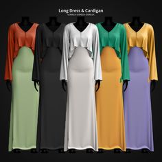 the long dress and cardigan are all different colors