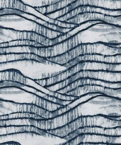 an abstract painting with wavy lines in blue and white