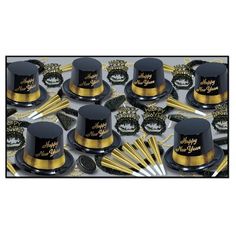 black and gold party hats with forks