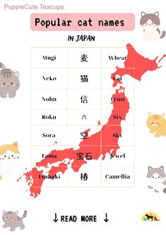 the map of japan with cats and other animals on it's sides, in different languages