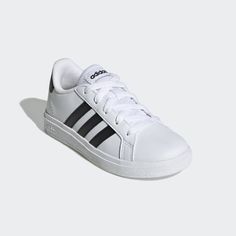 adidas Grand Court 2.0 Shoes - White | Free Shipping with adiClub | adidas US Adidas Running Shoes With Three Stripes And Round Toe, Adidas Kids Shoes, Mode Adidas, Black Adidas Shoes, Adidas White Shoes, Adidas Grand Court, Baskets Adidas, Adidas Kids, Adidas Fashion