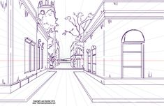 a line drawing of an empty hallway