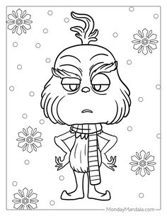 an angry looking cartoon character with flowers in the background