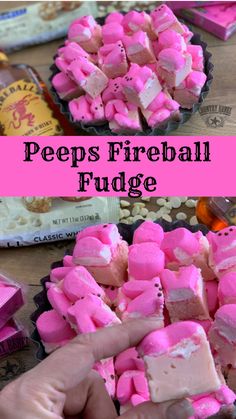 pink marshmallows are being made into peeps fireball fudge