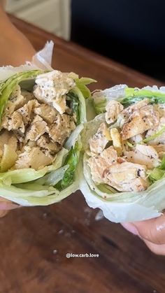 two lettuce wraps filled with chicken salad