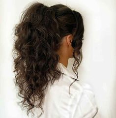 Messy High Ponytails Curly Hair, Long Curly Hairstyles Ponytail, Messy Wavy Ponytail Hairstyles, High Ponytail Hairstyles For Prom Curls, Curly Hair Formal Ponytail, Curled Hair High Ponytail, Curly Wavy Ponytail, Perm Ponytail Hairstyles, Ponytail Style For Wedding