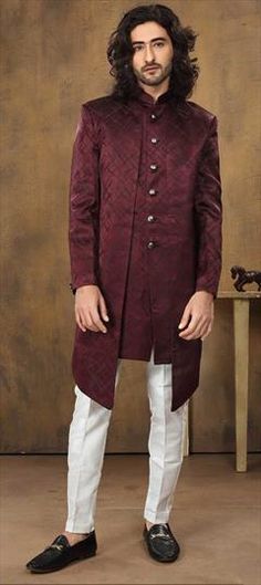 Red and Maroon color IndoWestern Dress in Lycra, Velvet fabric with Printed work Red Long Sleeve Formal Kurta, Red Long Sleeve Kurta For Wedding, Festive Burgundy Kurta For Wedding, Red Long Sleeve Wedding Kurta, Festive Burgundy Wedding Kurta, Red Fitted Elegant Kurta, Indowestern Dress, Indo Western Dress, Maroon Color