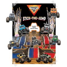 monster jam stick - the - jump with four trucks