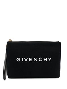 black/white cotton blend logo print to the front internal logo stamp top zip fastening wrist strap internal slip pocket main compartment Givenchy Wallet, Shopping Online Logo, Givenchy Logo, Printed Clutch, Black Clutch, Givenchy Women, Crossbody Tote, Zip Pouch, Logo Stamp