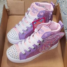 New In Box. Power On/Off Switch. Purple High-top Sneakers For School, Cute Purple Round Toe Sneakers, Cute Purple Sneakers For School, Butterfly Sneakers, Shoes Skechers, Twinkle Toes, Skechers Shoes, Twinkle Twinkle, On Off