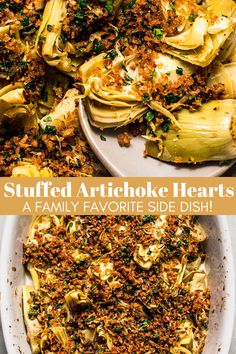 Stuffed Artichoke Hearts take the work out of stuffing an artichoke. Hearts are topped with a stuffing of breadcrumbs, parmesan & garlic. // appetizers // recipes // baked // italian Artichoke Hearts Recipe, Artichoke Heart Recipes, Appetizers Recipes, Artichoke Hearts, Time To Eat, Favorite Side Dish, Family Favorites, Artichoke, Bread Crumbs