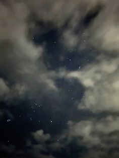 the night sky is filled with stars and clouds