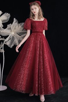 Burgundy tulle A line prom dress evening dress Modest Prom Dresses With Sleeves, Burgundy Formal Dress, Prom Dress Burgundy, Burgundy Evening Dress, Fancy Stuff, A Line Prom Dress, Dress Display, Prom Dress Evening, Fantasy Dresses