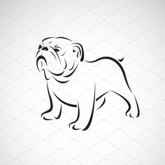 the bulldog dog logo is black and white, it looks like he's looking at something