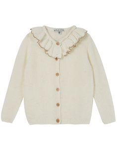 Cardigan from the Emile et ida brand. Fastened with buttons, has a collar. Ideal for colder days of the year. 

 Color: Off white
Material: 20% Alpaca / 35% Nylon / 45% Acrylic White Collared Sweater With Buttons, Spring White Cardigan With Ribbed Collar, White Ribbed Collar Cardigan For Fall, Winter Cream Cardigan With Ribbed Collar, White Collared Cardigan For Fall, Short Blouses, Bloomers Shorts, Boys Swim, Days Of The Year