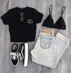 Summer Denim Outfits, Summertime Outfits, Net Fashion, Jeans Outfit Summer, Outfit Layout, Cute Outfits For School, Outfit Jeans, Looks Black, Trendy Fashion Outfits