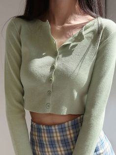 ⚡️Buy Cropped Button Knit Cardigan White ONE SIZE under $13.00 in Sweaters Online. Style: Casual, Sweet  Color: White, Purple, Gray, Green, Blue  Fabric Content: Polyester, Spandex, Viscose  Fit Type: Slim fit  Neckline: Crew Neck  Sleeve Length: Long Sleeve. ✓2022 SPRING DROPS✓Free Shipping on all orders over $69 USD.. Check reviews and order Cropped Button Knit Cardigan today. Sweaters Women, Spring Sweater, Knitting Women Sweater, Women Sleeve, Cardigan Sweaters For Women, Cardigan Fashion, Outfit Style, Solid Clothes, Denim Overalls