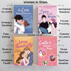 four different books are shown with the title in english and spanish, including love, hate, and affection