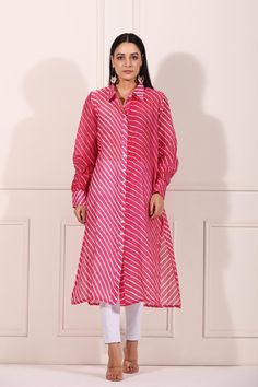 pink-lehriya-with-ankle-pants-11602011PK, Women Indian Ethnic Clothing, Chanderi Kurta Set Lehriya Suit Designs, Lehariya Dress Designs, Lehriya Kurti Designs, Lehriya Dress, Lehariya Kurti Designs, Leheriya Dress, Sheer Kurta, A Line Kurti, Crop Top Lehenga