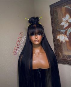 Lace Frontal With Bangs, Chinese Inspired Hairstyles, Two Ponytails With Bangs, Fye Wigs, Unisex Hairstyles, Hairstyle Black Women, Inspired Hairstyles, Frontal Wig Hairstyles