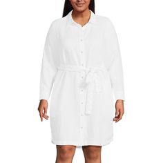 This women's linen long sleeve button-front midi shirt dress from Lands' End will be a go-to favorite during the warm weather season.Click on this WOMEN'S GUIDE to find the perfect fit and more! This women's linen long sleeve button-front midi shirt dress from Lands' End will be a go-to favorite during the warm weather season. Click on this WOMEN'S GUIDE to find the perfect fit and more! FEATURES Collared neckline Button & zipper closure Long sleeves with button cuffs Coordinating belt 2 side se Shirt Dress Style, Midi Shirt Dress, Plus Size Shorts, Linen Women, Dress Clothes For Women, Plus Size Tops, Lands End, Warm Weather, Midi Length