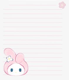 a notepad with an image of a bunny and flower on the top, in pink