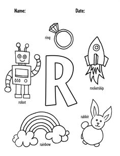 the letter r is for robot coloring page